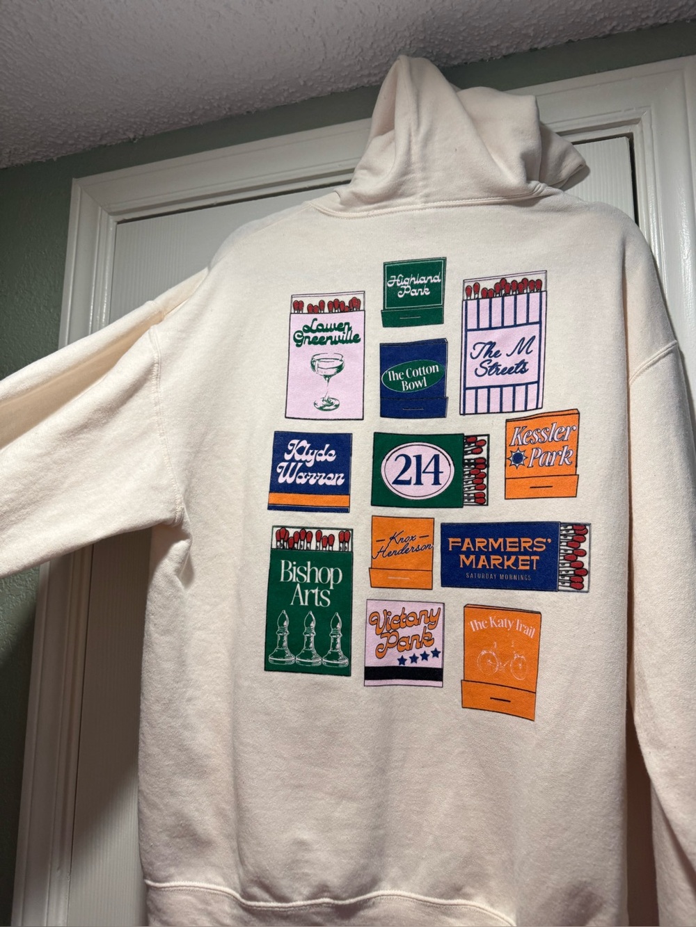 Jerzees Dallas Highlights Cream Pullover Hoodie with Graphics Front/Back Lg Uni